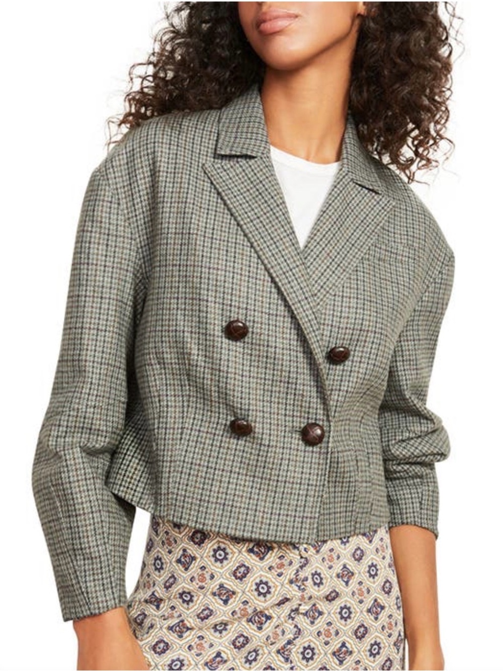 VERONICA BEARD Sybille Cropped Houndstooth Wool Blazer Plaid Jacket Size 2 EUC